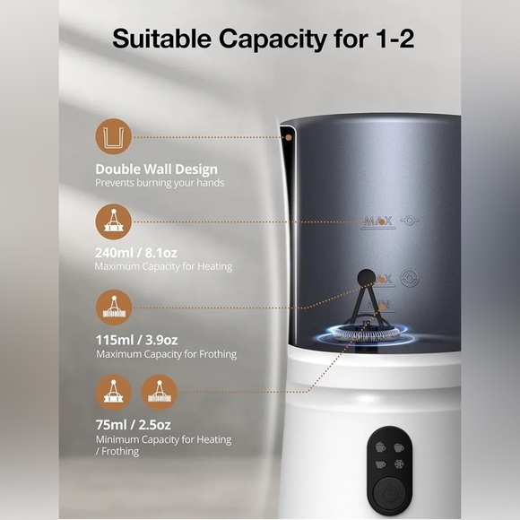 ELECTRIC MILK FROTHER WITH TWO WHISKS - 4-IN-1 MULTIFUNCTION FOR HOT COLD FROTH - Picture 9 of 17